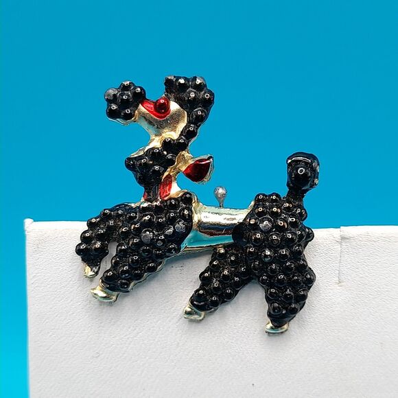 Vintage Black Enamel French Poodle Brooch, Figural Pin - Picture 6 of 9